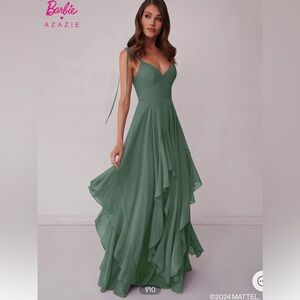 Azazie Barbie bridesmaid collection style 1004 in Eucalyptus color. Size A4